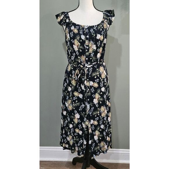 Everly Large Floral Button Down Off-Shoulder Dress - Picture 1 of 7